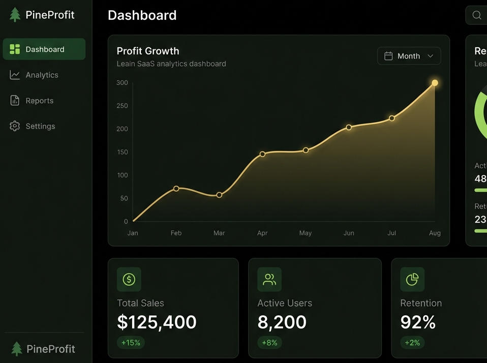 PineProfit Dashboard showing predictive analytics and profit growth